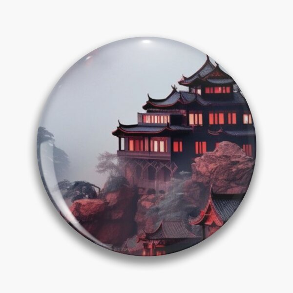 Item preview, Pagoda Temple Mist Foggy Mountain glowing lights Red Night designed and sold by LYAN-STORE.