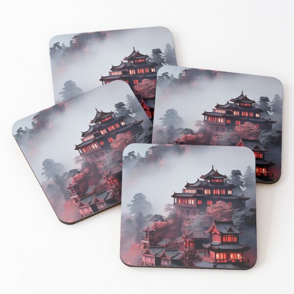 Item preview, Pagoda Temple Mist Foggy Mountain glowing lights Red Night designed and sold by LYAN-STORE.