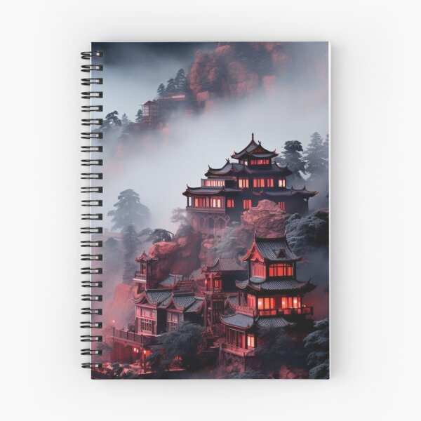 Item preview, Pagoda Temple Mist Foggy Mountain glowing lights Red Night designed and sold by LYAN-STORE.
