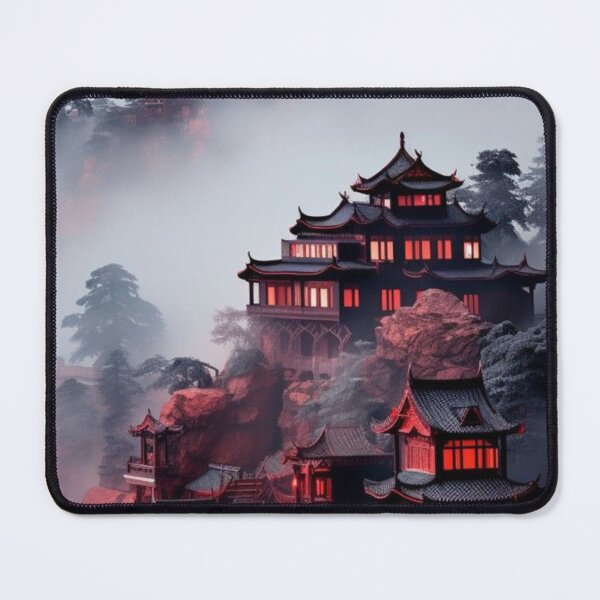 Item preview, Pagoda Temple Mist Foggy Mountain glowing lights Red Night designed and sold by LYAN-STORE.