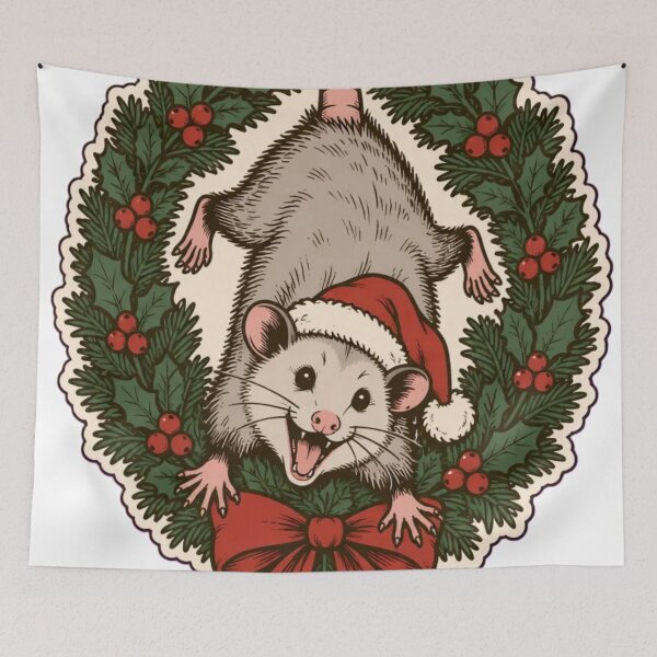 Item preview, Possum Christmas Wreath Sticker | Funny Opossum Santa Hat Holiday Die Cut designed and sold by StickyGuys.