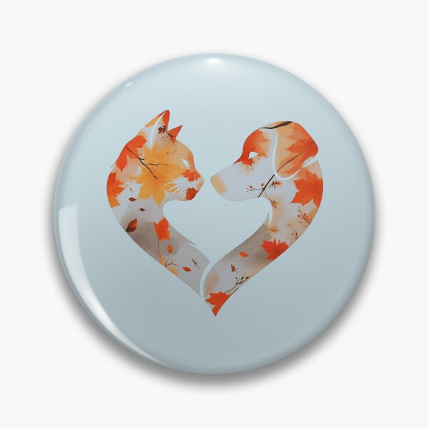 Item preview, Autumn leaves dog and cat heart (sky blue) designed and sold by Doodles Down South.