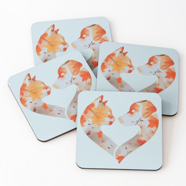 Item preview, Autumn leaves dog and cat heart (sky blue) designed and sold by Doodles Down South.