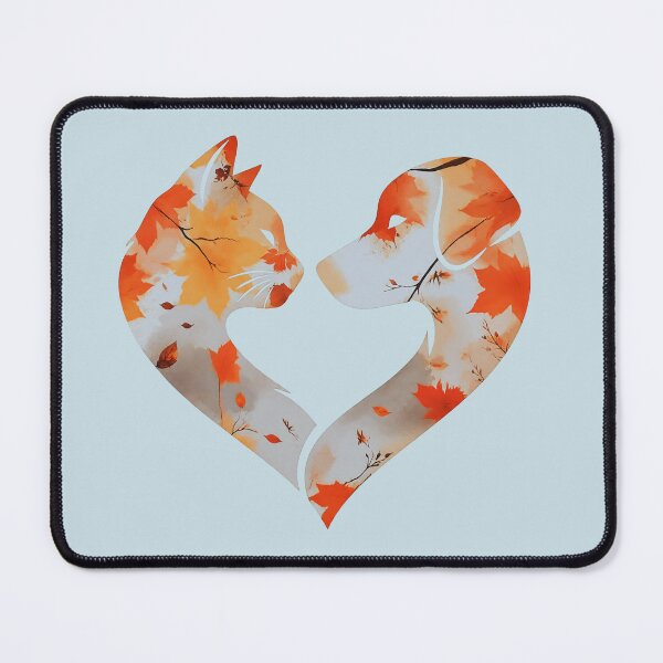Item preview, Autumn leaves dog and cat heart (sky blue) designed and sold by Doodles Down South.