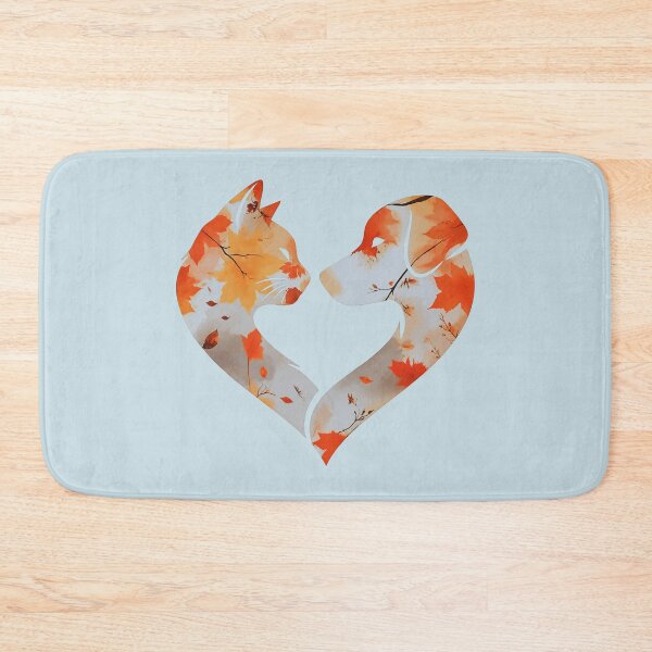 Item preview, Autumn leaves dog and cat heart (sky blue) designed and sold by Doodles Down South.