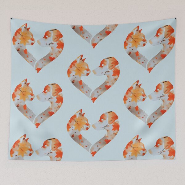 Item preview, Autumn leaves dog and cat heart (sky blue) designed and sold by Doodles Down South.