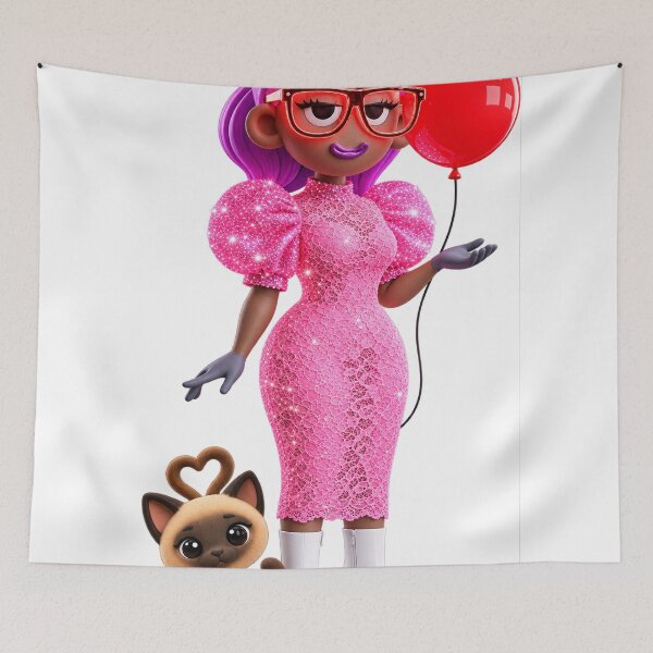 Item preview, Red Balloons Pink Teacher Doll and Cat designed and sold by GorgezBoo.