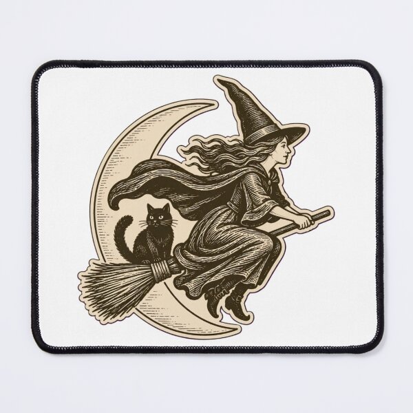 Item preview, Witch Woodcut Broomstick Sticker | Medieval Witch and Black Cat Die Cut designed and sold by StickyGuys.