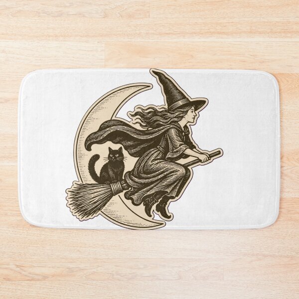 Item preview, Witch Woodcut Broomstick Sticker | Medieval Witch and Black Cat Die Cut designed and sold by StickyGuys.