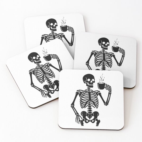 Item preview, Skeleton Holding Hot Coffee Mug designed and sold by Linework Studio.