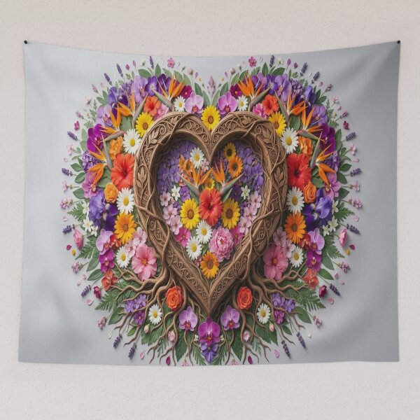 Item preview,  Vibrant Floral Heart - Botanical Wood Carving Art designed and sold by Breezes-of-Ida.