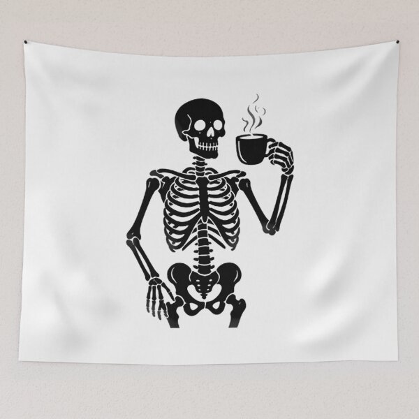 Item preview, Skeleton Holding Hot Coffee Mug designed and sold by Linework Studio.