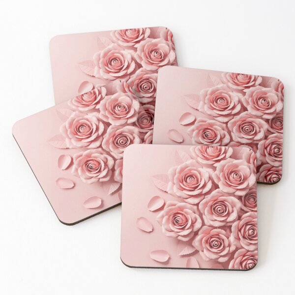 Item preview, Elegant 3D Pink Roses on Blush Background designed and sold by Mindful Wall Art Studio.