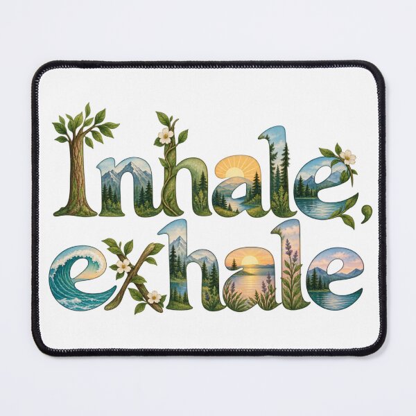 Item preview, Inhale Exhale Nature Typography Mindfulness Mountains designed and sold by BakersTees.