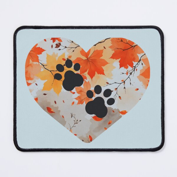 Item preview, Autumn leaves heart and 2 paw prints (sky blue) designed and sold by Doodles Down South.