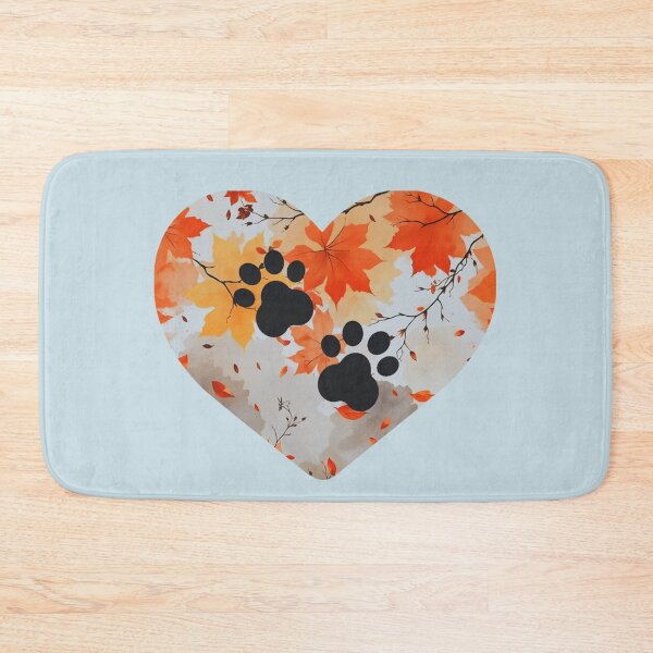 Item preview, Autumn leaves heart and 2 paw prints (sky blue) designed and sold by Doodles Down South.