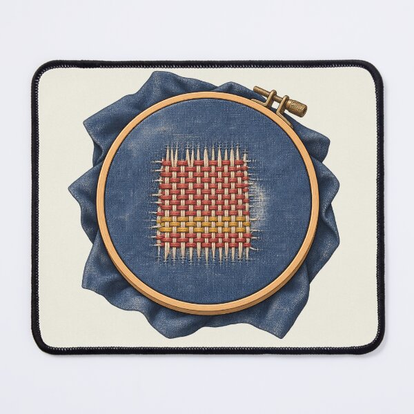 Item preview, Visible Mending Denim Darning Hoop Art designed and sold by MythicCotton.
