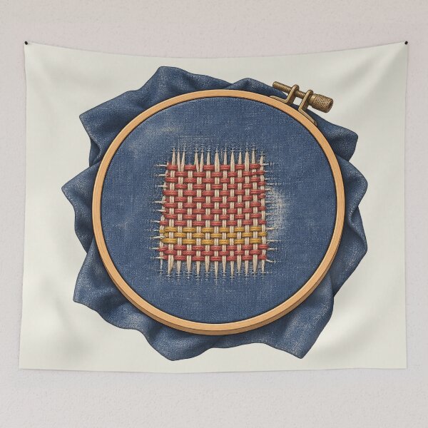Item preview, Visible Mending Denim Darning Hoop Art designed and sold by MythicCotton.