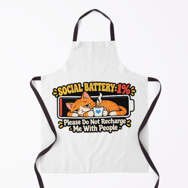 Item preview, Social Battery 1% - Funny Introvert Orange Cat With Coffee designed and sold by Cozy Introvert Club.