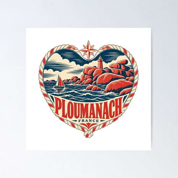 Item preview, Ploumanach France Travel Souvenir Nautical Woodcut Heart designed and sold by VisualArtsOasis.
