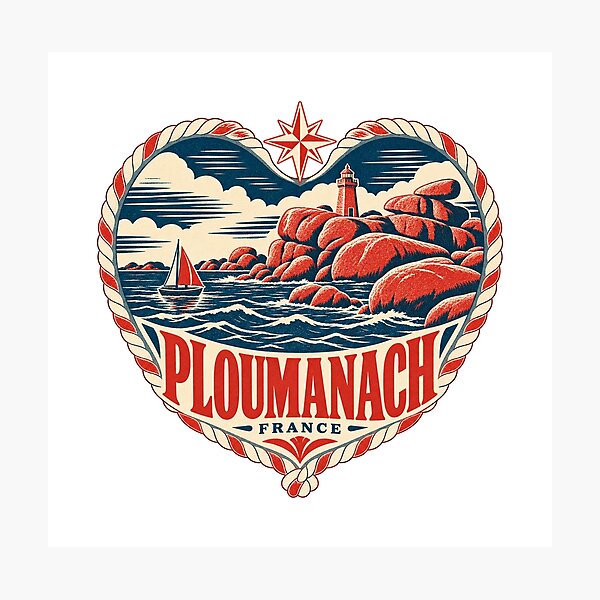 Item preview, Ploumanach France Travel Souvenir Nautical Woodcut Heart designed and sold by VisualArtsOasis.