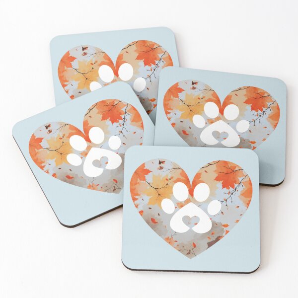Item preview, Autumn leaves heart and paw within a heart (sky blue) designed and sold by Doodles Down South.