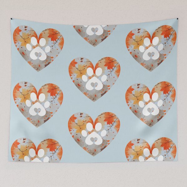 Item preview, Autumn leaves heart and paw within a heart (sky blue) designed and sold by Doodles Down South.