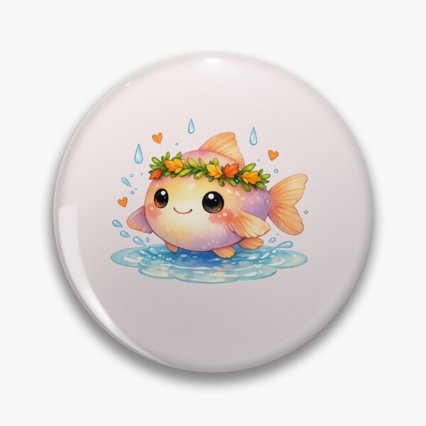 Item preview, Cute Round Fish in Autumn Leaf Wreath - Kawaii Sea Life designed and sold by DariaCraft.