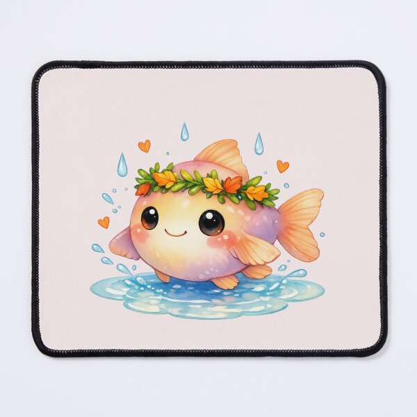 Item preview, Cute Round Fish in Autumn Leaf Wreath - Kawaii Sea Life designed and sold by DariaCraft.