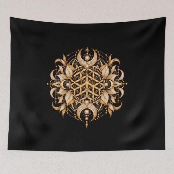 Item preview, Boho Celestial Flower of Life Gold Mandala Art designed and sold by BohoMysticArt.
