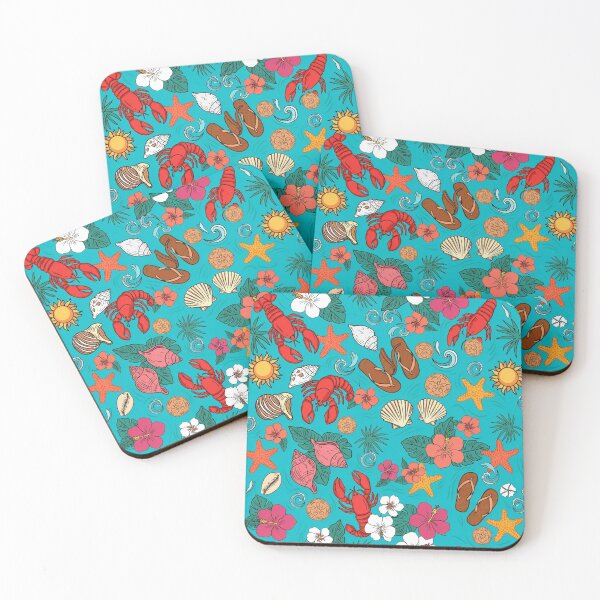 Item preview, Beach Pattern with Lobsters and Seashells designed and sold by Mindful Wall Art Studio.