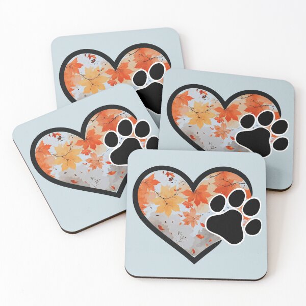 Item preview, Autumn leaves heart with paw print (sky blue) designed and sold by Doodles Down South.
