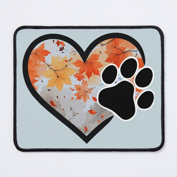Item preview, Autumn leaves heart with paw print (sky blue) designed and sold by Doodles Down South.