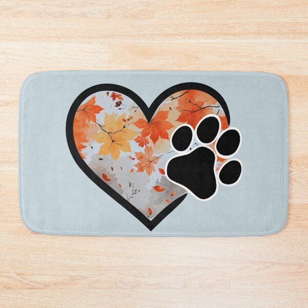 Item preview, Autumn leaves heart with paw print (sky blue) designed and sold by Doodles Down South.