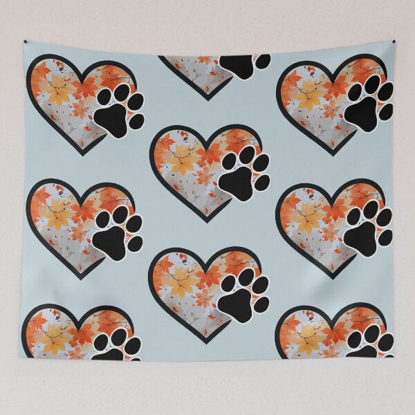 Item preview, Autumn leaves heart with paw print (sky blue) designed and sold by Doodles Down South.