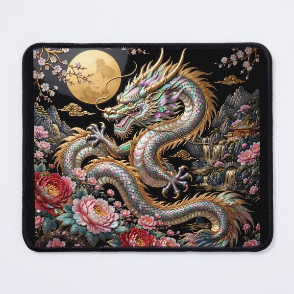 Item preview, Chinese Dragon with Full Moon and Peonies – Mother of Pearl Art designed and sold by ManJiangHong.
