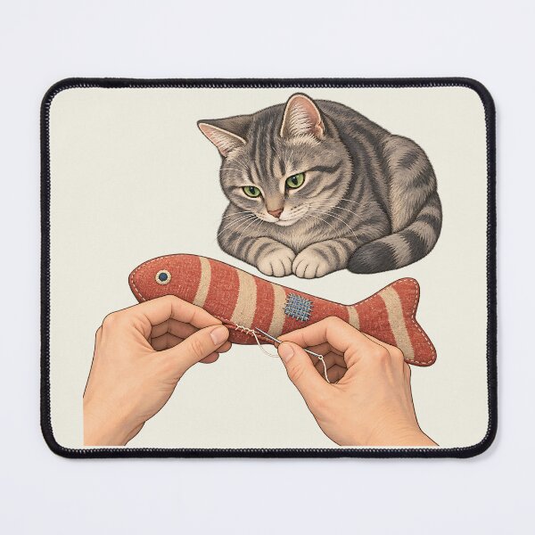 Item preview, Visible Mending Tabby Cat Fish Toy Art designed and sold by MythicCotton.