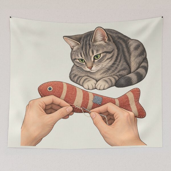Item preview, Visible Mending Tabby Cat Fish Toy Art designed and sold by MythicCotton.