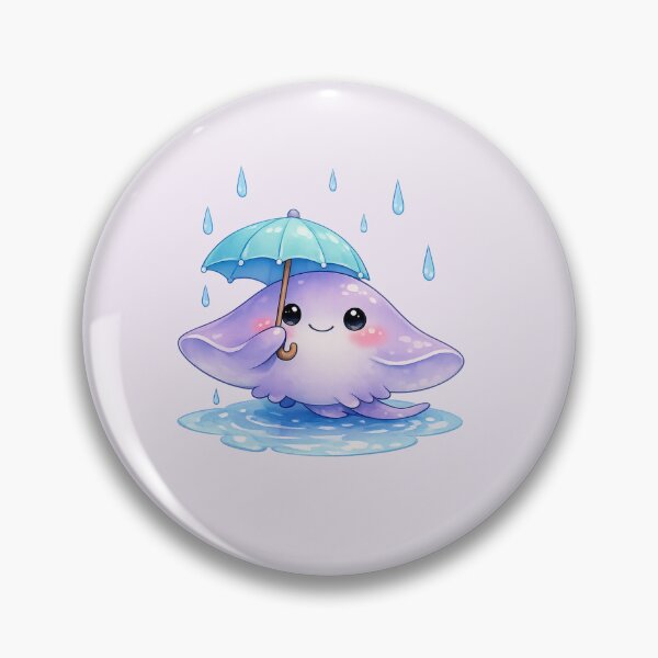 Item preview, Cute Stingray Holding Blue Umbrella in Rain - Kawaii Ocean designed and sold by DariaCraft.