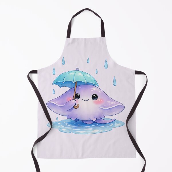 Item preview, Cute Stingray Holding Blue Umbrella in Rain - Kawaii Ocean designed and sold by DariaCraft.