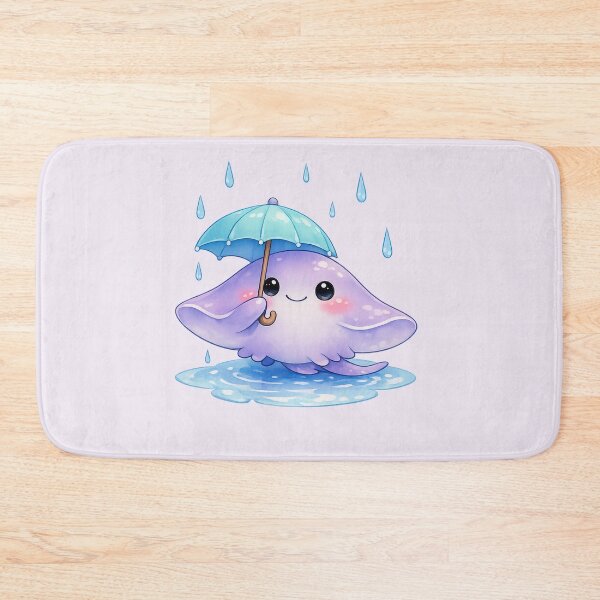 Item preview, Cute Stingray Holding Blue Umbrella in Rain - Kawaii Ocean designed and sold by DariaCraft.