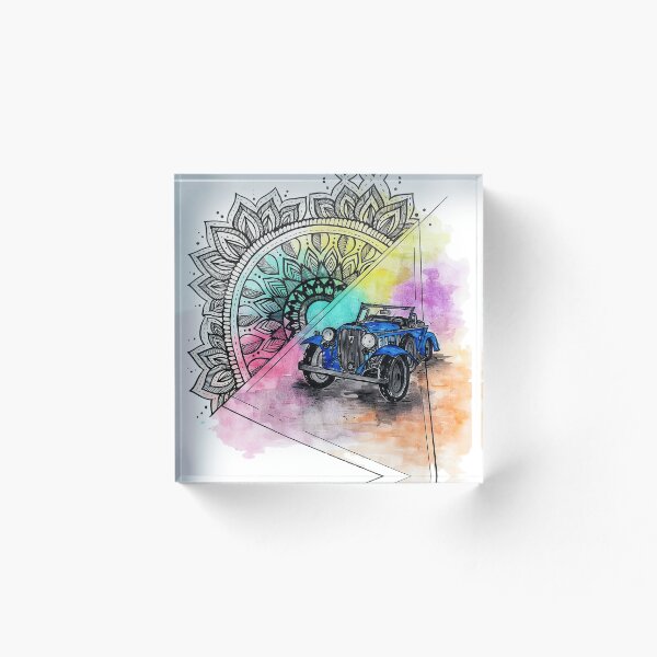 Item preview, Vintage Blue Roadster Mandala Watercolor Art designed and sold by Zenith-Co.