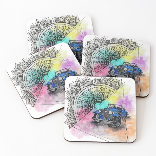 Item preview, Vintage Blue Roadster Mandala Watercolor Art designed and sold by Zenith-Co.