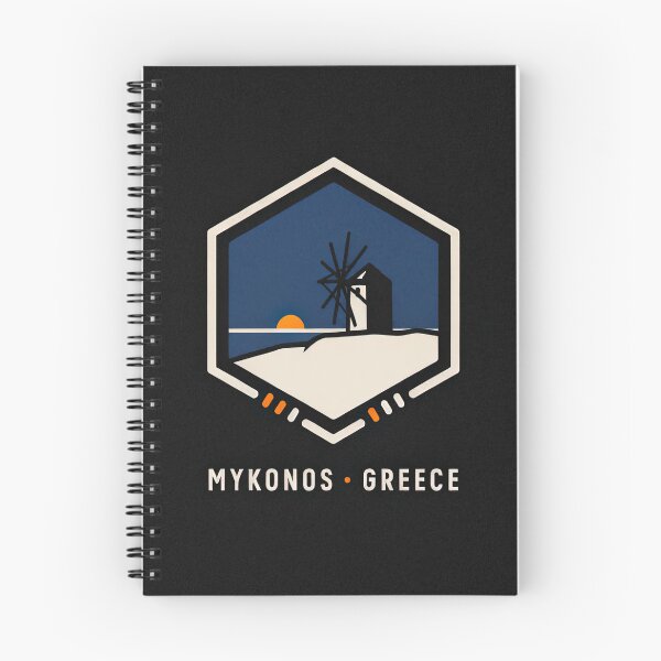 Item preview, Vintage Hexagon Badge Mykonos Greece Windmill Crest Vector designed and sold by Shutter-Dragon.