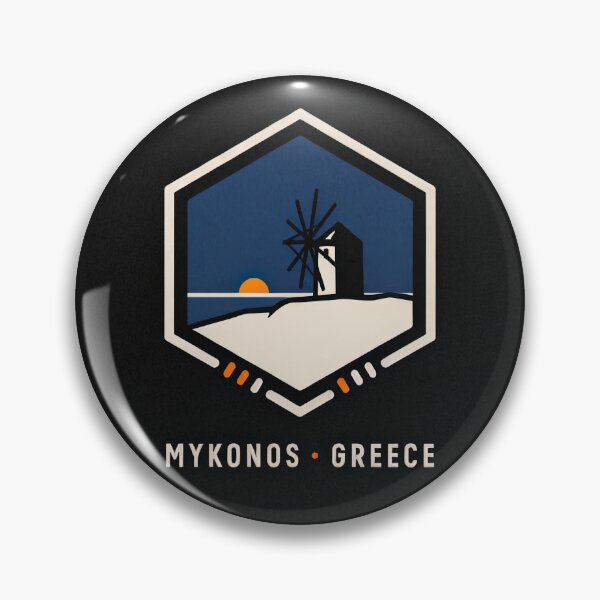 Item preview, Vintage Hexagon Badge Mykonos Greece Windmill Crest Vector designed and sold by Shutter-Dragon.