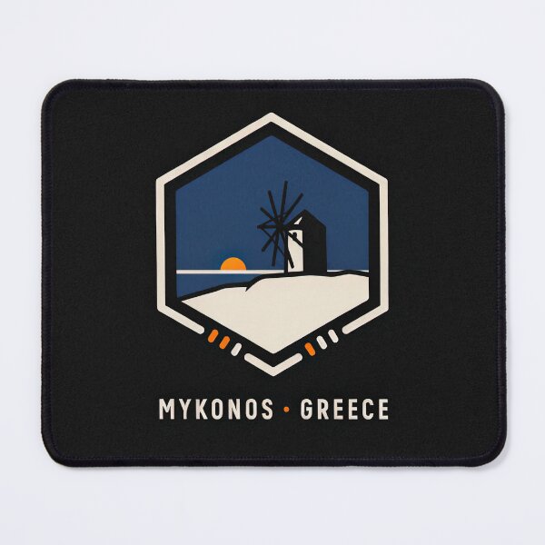 Item preview, Vintage Hexagon Badge Mykonos Greece Windmill Crest Vector designed and sold by Shutter-Dragon.