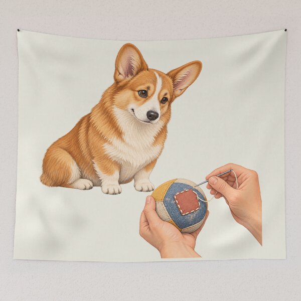Item preview, Visible Mending Corgi Dog Toy Repair Art designed and sold by MythicCotton.