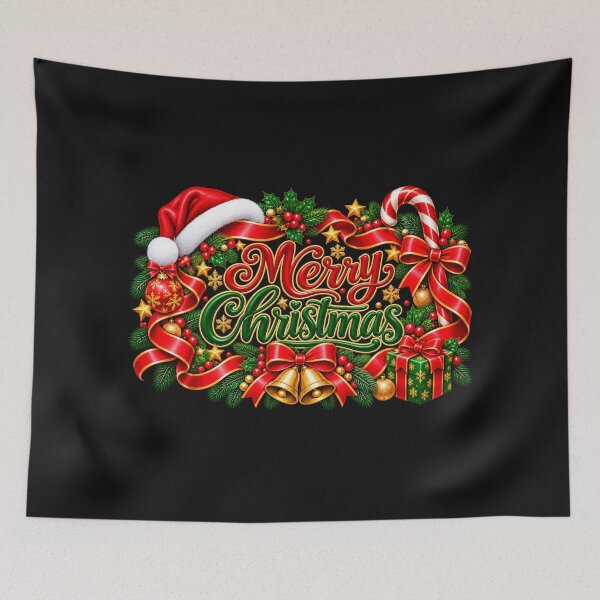 Item preview, Christmas Ribbon Frame with Santa Hat and Ornaments designed and sold by annenambiro.