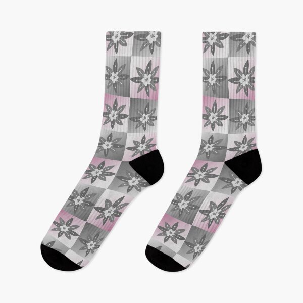 Item preview, Pink & Grey Floral Geometric Pattern – Retro Botanical Flower Design designed and sold by simplycolours.