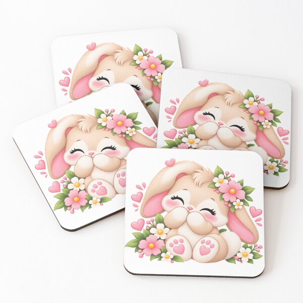 Item preview, Shy Bunny Cute Floral Kawaii Rabbit Pastel Sticker designed and sold by StickyDelights.
